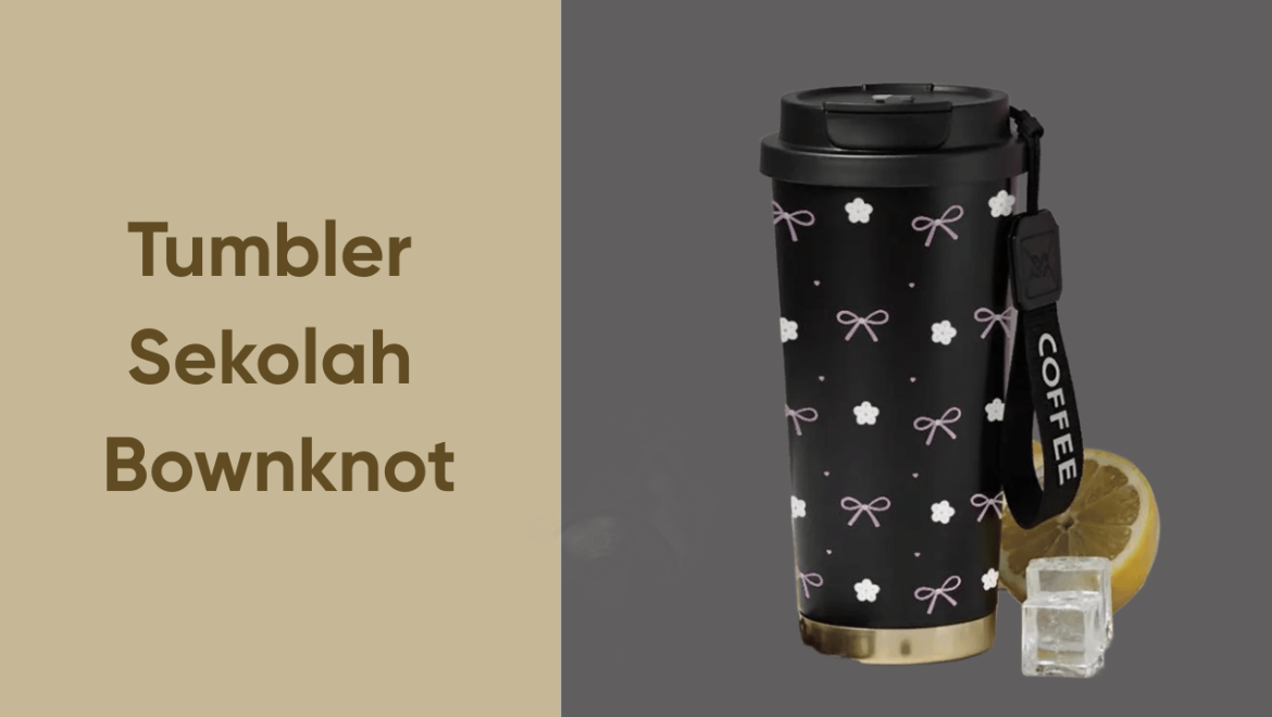 Tumbler sekolah Bownknot warna hitam dengan aksen pita dan hiasan bintang