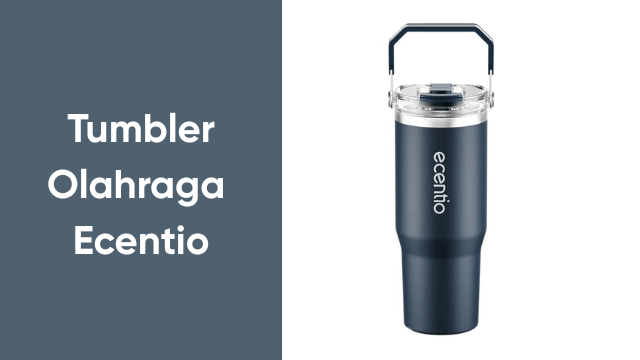 Tumbler olahraga Ecentio warna navy biru gelap dengan pegangan atas